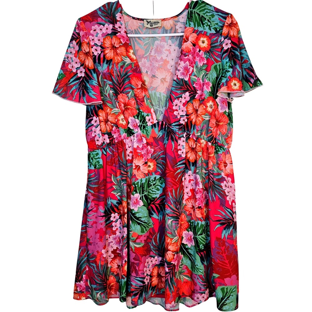Show‎ Me Your Mumu Tropical Floral Print V Neck Empire Waist Mini Dress Small